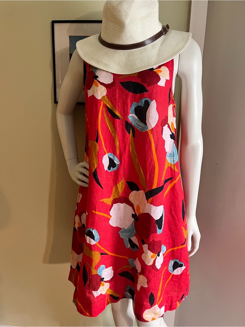 Sigrid Olsen Red Floral Linen Dress with Multicolor Accents